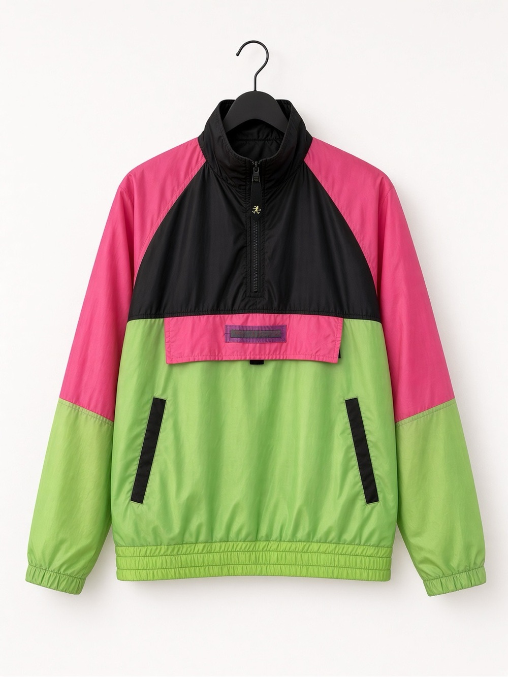 Vintage 80s OP windbreaker jacket. Surfer/skater-Neon Pink, Green & Black. Retro